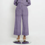 Front View of a Model wearing Lavender Linen Patch Pocket Wide Legged Pant