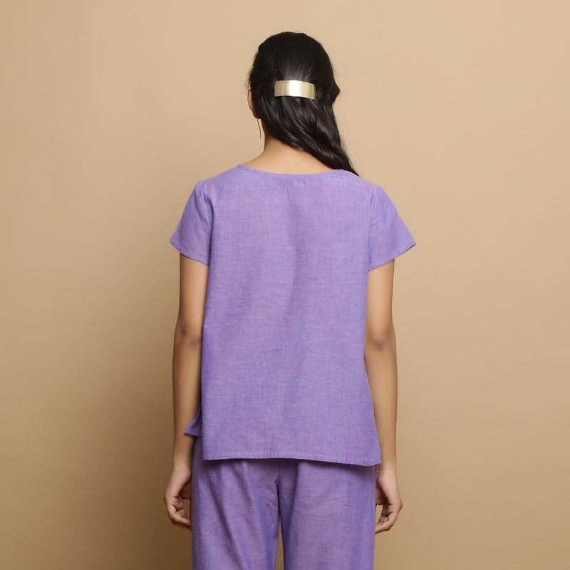 Back View of a Model wearing Lavender Mangalgiri Cotton Straight Top