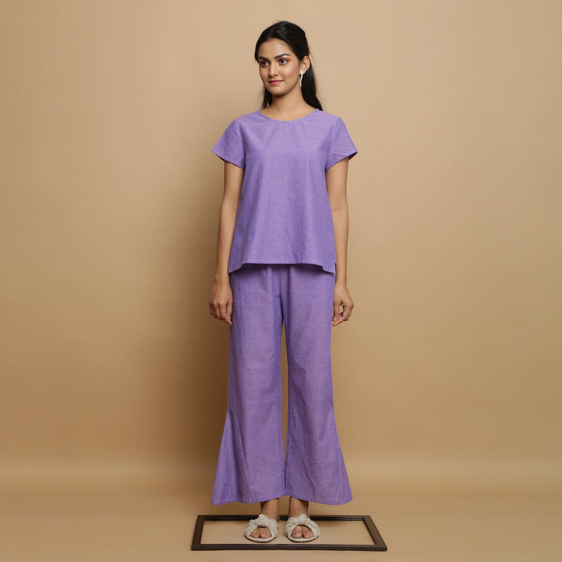 Front View of a Model wearing Lavender Mangalgiri Cotton Straight Top
