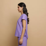 Left View of a Model wearing Lavender Mangalgiri Cotton Straight Top