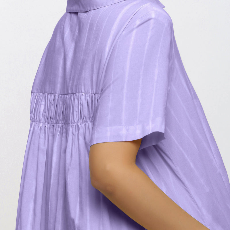 Right Detail of a Model wearing Lavender Tie Dye High Low Dress