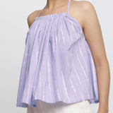 Front Detail of a Model wearing Lavender Tie Dye Strappy Camisole Top