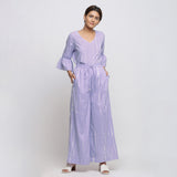 Front View of a Model wearing Lavender Tie Dye Wide Legged Palazzo Pant