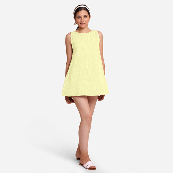Front View of a Model wearing Lemon Yellow 100% Cotton Mini Tunic