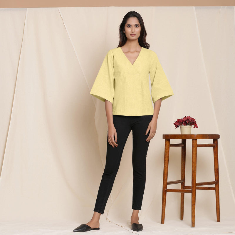 Front View of a Model wearing Lemon Yellow Comfy Straight Top