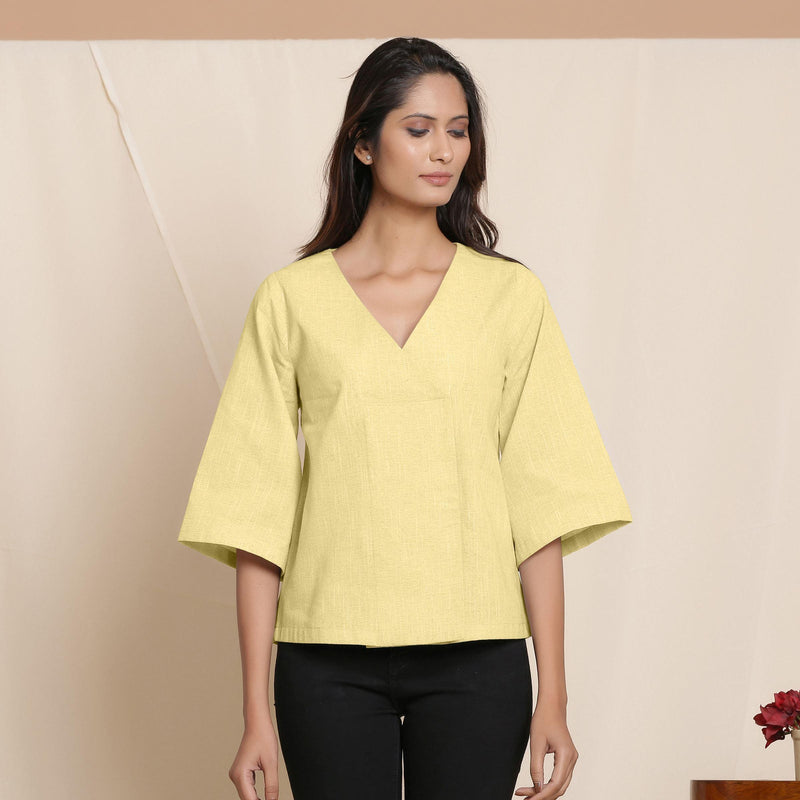 Front View of a Model wearing Lemon Yellow Comfy Straight Top