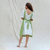 Back View of a Model wearing Light Green Cotton Flax Comfort Fit Apron
