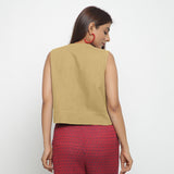 Back View of a Model wearing Light Khaki Cotton Flax Button-Down Shirt