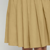 Close View of a Model wearing Light Khaki Cotton Flax Pleated Skirt