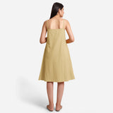 Back View of a Model wearing Light Khaki Cotton Flax Strappy Slit Dress