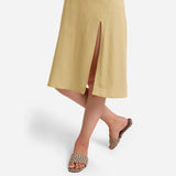 Bottom View of a Model wearing Light Khaki Cotton Flax Strappy Slit Dress