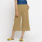 Front View of a Model wearing Light Khaki Mid-Rise Cotton Flax Culottes