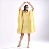 Front View of a Model wearing Light Yellow 100% Cotton Kaftan