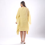 Back View of a Model wearing Light Yellow 100% Cotton Kaftan