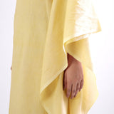 Left Detail of a Model wearing Light Yellow 100% Cotton Kaftan