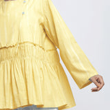Front Detail of a Model wearing Light Yellow Tie Dyed Anti-Fit Outerwear