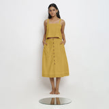 Front View of a Model wearing Light Yellow Vegetable Dyed Button-Down Skirt
