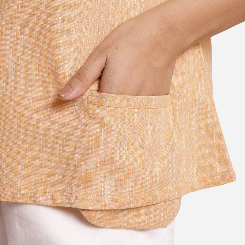 Left Detail of a Model wearing Light Yellow Boat-Neck Anti-Cling Top