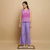 Front View of a Model wearing Lilac Cotton Keyhole Neck Godet Top