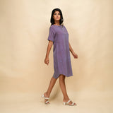 Right View of a Model wearing Lilac 100% Cotton Knee Length Dress