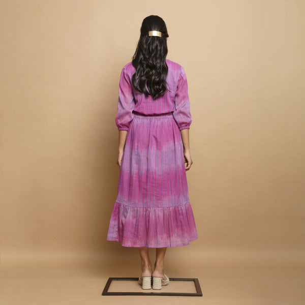 Back View of a Model wearing Lilac Cotton Asymmetrical Dress
