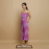 Left View of a Model wearing Lilac Handwoven Godet Culottes Jumpsuit