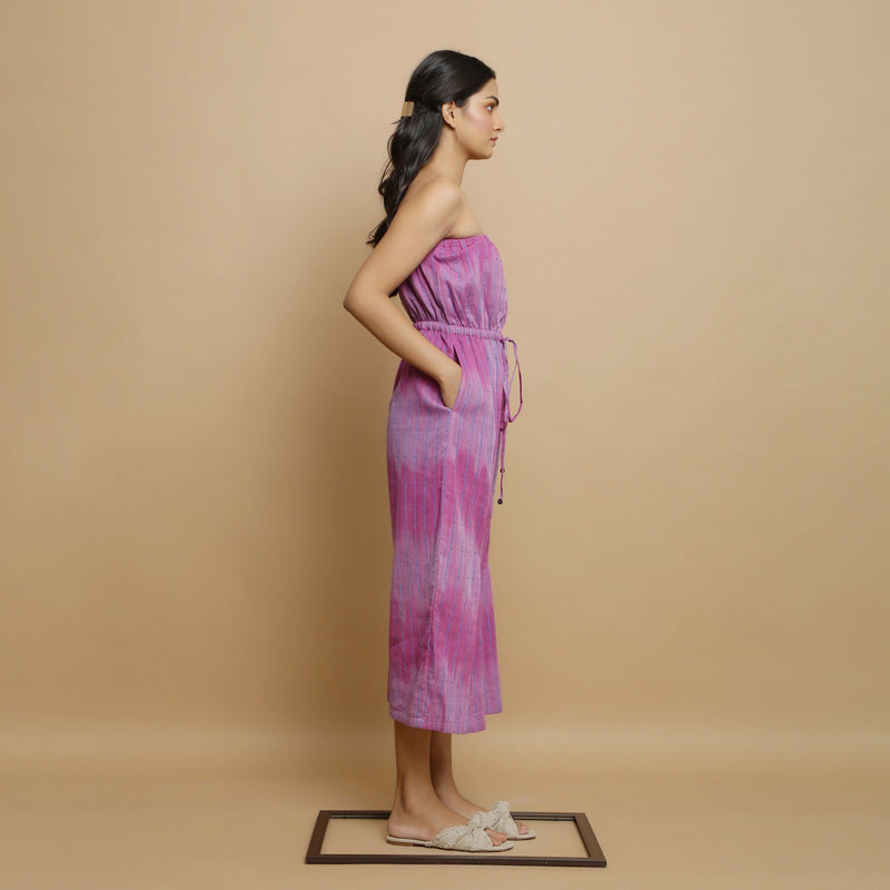 Right View of a Model wearing Lilac Handwoven Godet Culottes Jumpsuit