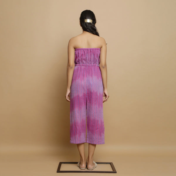 Back View of a Model wearing Lilac Handwoven Godet Culottes Jumpsuit