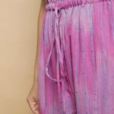 Front Detail of a Model wearing Lilac Handwoven Godet Culottes Jumpsuit
