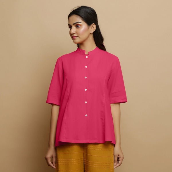 Front View of a Model wearing Lilac Mangalgiri Cotton Godet Top