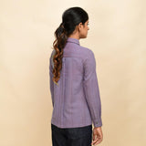 Back View of a Model wearing Lilac Peter Pan Collar Button-Down Shirt