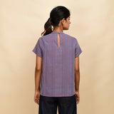 Back View of a Model wearing Lilac Yarn-Dyed 100% Cotton Gathered Top