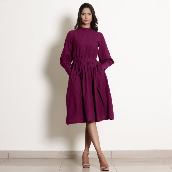 Front View of a Model wearing Magenta Fit and Flare Dress