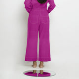 Back View of a Model wearing Magenta Linen Patch Pocket Wide Legged Pant