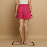 Back View of a Model wearing Magenta Mangalgiri Cotton Mid Rise Shorts