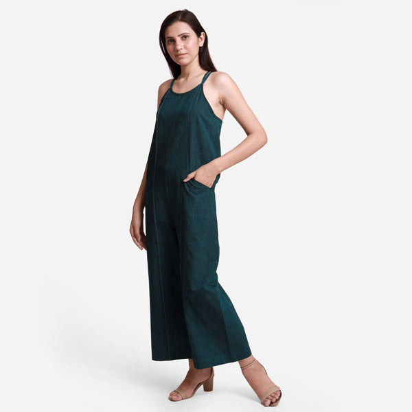 Left View of a Model wearing Mangalgiri Cotton Comfort Fit Jumpsuit
