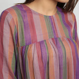 Front Detail of a Model wearing Multicolor Handwoven Gathered Dress