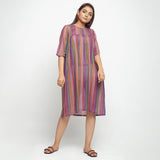 Front View of a Model wearing Multicolor Handwoven Gathered Dress