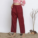 Front View of a Model wearing Maroon Handspun Straight Fit Pant