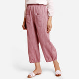 Left View of a Model wearing Maroon Yarn Dyed Cotton Harem Pant