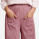 Front Detail of a Model wearing Maroon Yarn Dyed Cotton Harem Pant