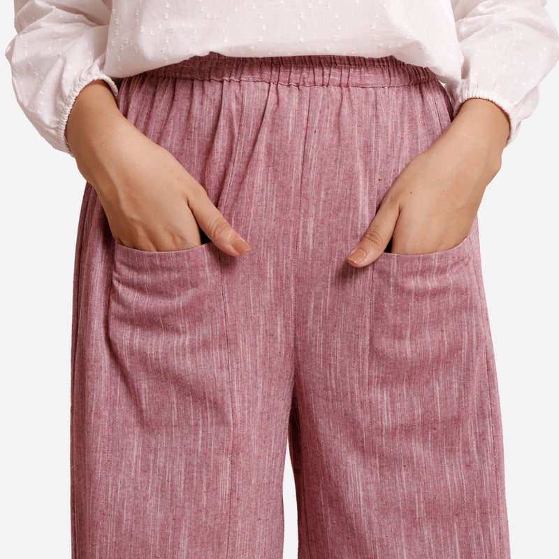 Front Detail of a Model wearing Maroon Yarn Dyed Cotton Harem Pant
