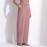 Right View of a Model wearing Mauve Corduroy Wide-Legged Trouser Pants