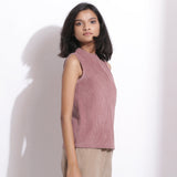 Right View of a Model wearing Mauve Warm Cotton Corduroy Funnel Neck Top