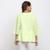 Back View of a Model wearing Mint Green Cotton Button-Down Top