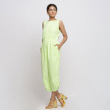 Front View of a Model wearing Mint Green Hand Tie Dyed Straight Jumpsuit
