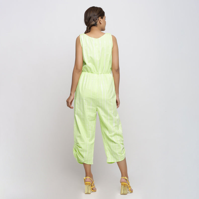 Back View of a Model wearing Mint Green Hand Tie Dyed Straight Jumpsuit