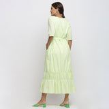 Back View of a Model wearing Mint Green Tie and Dye Tiered Dress