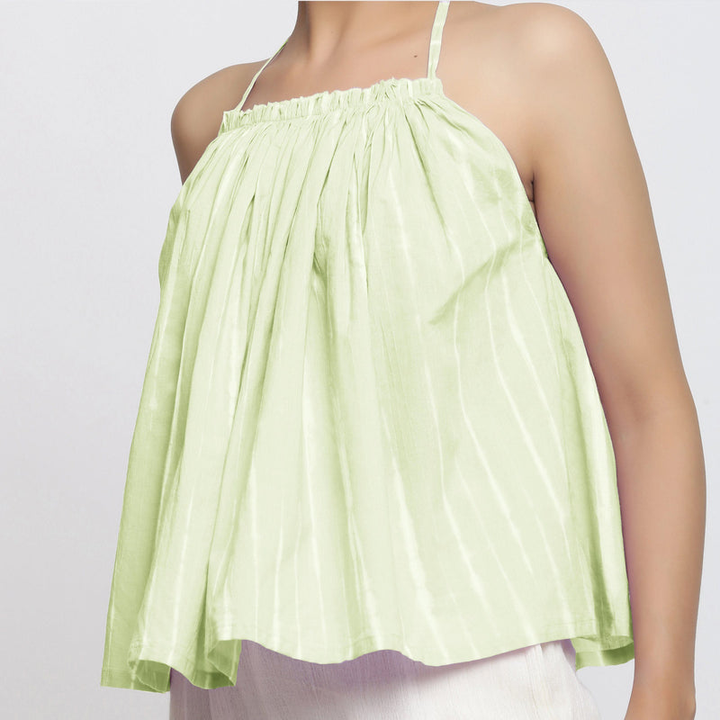 Front Detail of a Model wearing Mint Green Tie Dye Strappy Camisole Top