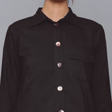 Front Detail of a Model wearing Moonlight Black Flannel Short Jacket